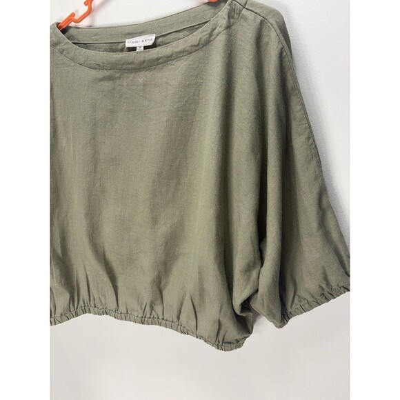Kendal + Kylie Cropped Top Womens Linen Blend Green Balloon Lagenlook Boho Sz M - Picture 2 of 13